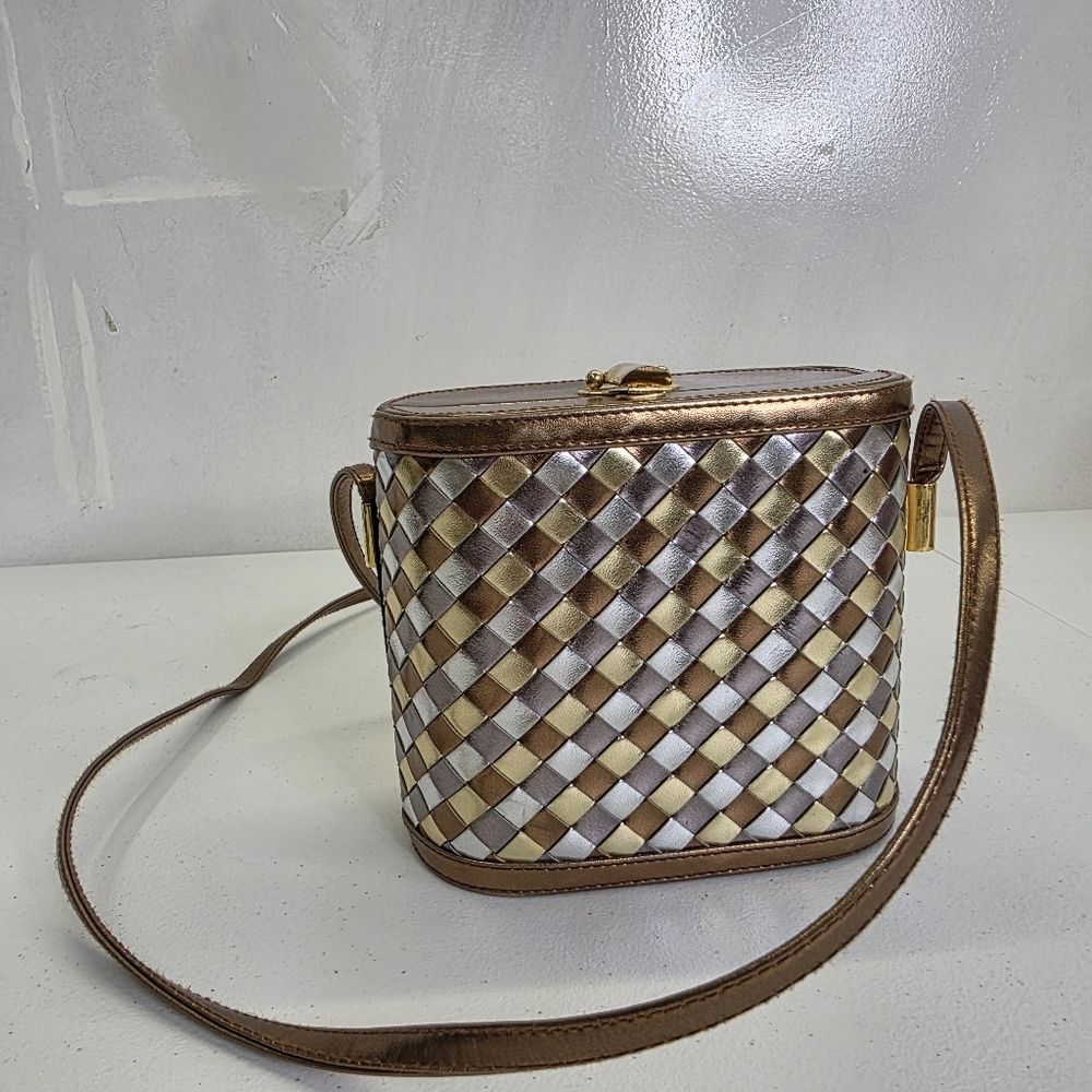 Vintage Benchmade leatherworks Inc. braided gold silver leather structured bag - Picture 1 of 12